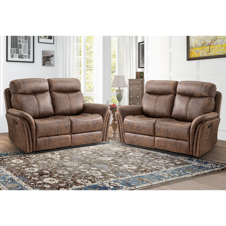 Leather reclining loveseat with nailhead trim discount